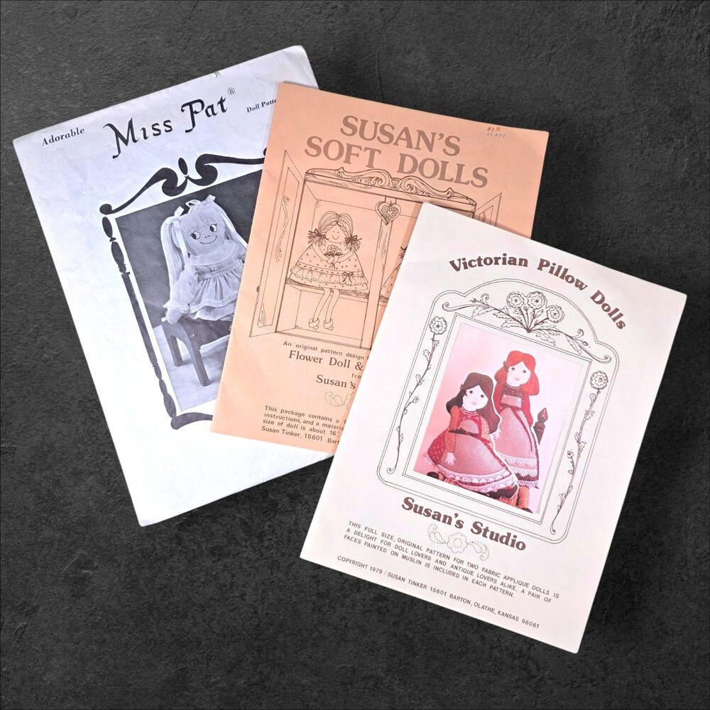 Vintage Fabric Soft Doll Sewing Pattern Lot 3 Susan Studio Miss Pat Rag Doll Sew